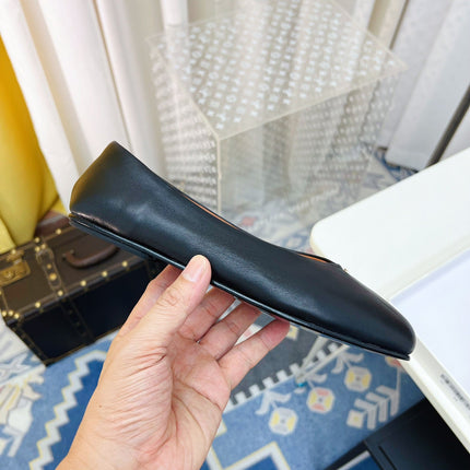 THE ROW 26S SQUARE TOE BALLET FLATS IN BLACK CALFSKIN