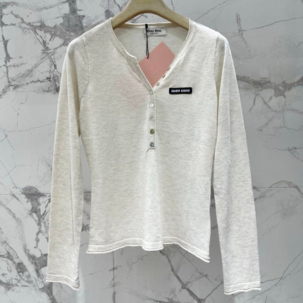 MIUMIU 26S V-NECK BUTTONED LONG-SLEEVE KNIT TOP 1432