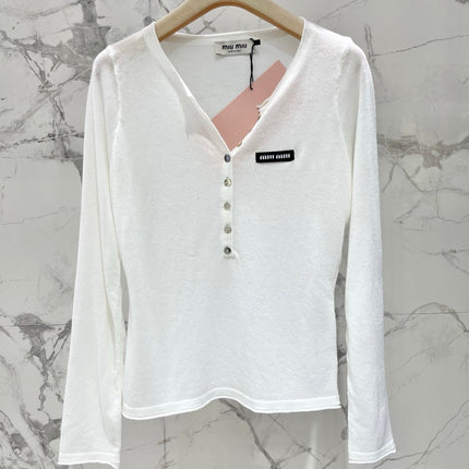 MIUMIU 26S V-NECK BUTTONED LONG-SLEEVE KNIT TOP 1431
