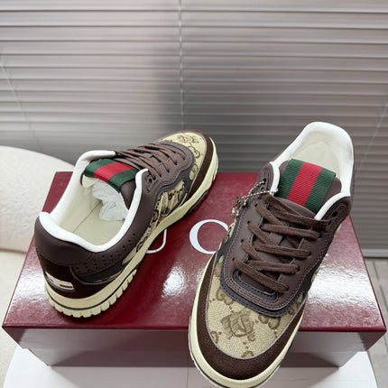 GUCCI 26S MAC80 SNEAKER IN BEIGE CANVAS AND DARK BROWN LEATHER