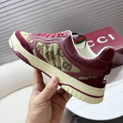 GUCCI 26S MAC80 SNEAKER IN BEIGE CANVAS AND DARK RED LEATHER