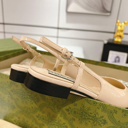METALIC SLINGBACK FLATS IN TAN BEIGE CALFSKIN