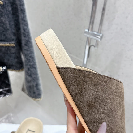 LOEWE 26S EASE SLIDE IN DARK BROWN SUEDE