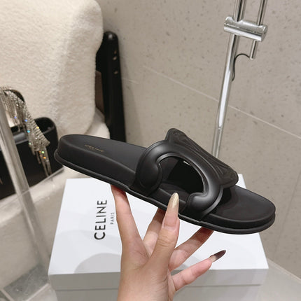 CELINE 26S TRIOMPHE SLIDES IN BLACK CALFSKIN