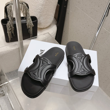 CELINE 26S TRIOMPHE SLIDES IN BLACK CALFSKIN
