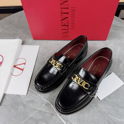 VALENTINO 26S LOAFERS IN BLACK CALFSKIN WITH GOLD HARDWARE
