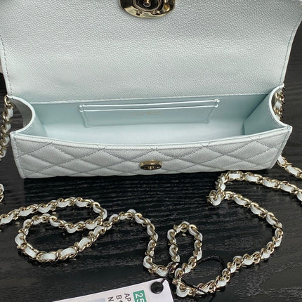 CHANEL 25S KELLY BAG 19 IN POWDER BLUE CALFSKIN GOLD HARDWARE
