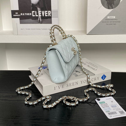 CHANEL 25S KELLY BAG 19 IN POWDER BLUE CALFSKIN GOLD HARDWARE