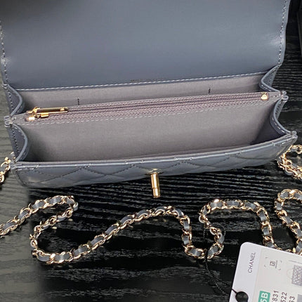 CHANEL 25S MINI FLAP BAG WITH TOP HANDLE 18 IN BLUE GRAY LAMBSKIN GOLD HARDWARE