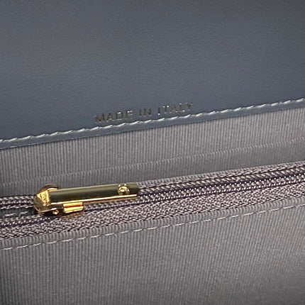 CHANEL 25S MINI FLAP BAG WITH TOP HANDLE 18 IN BLUE GRAY LAMBSKIN GOLD HARDWARE