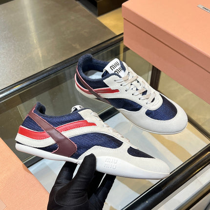 MIUMIU 26S SNEAKERS IN NAVY BLUE AND WHITE FABRIC AND SUEDE