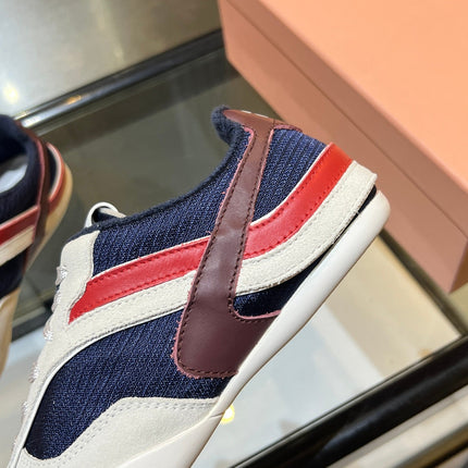MIUMIU 26S SNEAKERS IN NAVY BLUE AND WHITE FABRIC AND SUEDE