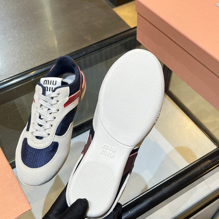 MIUMIU 26S SNEAKERS IN NAVY BLUE AND WHITE FABRIC AND SUEDE