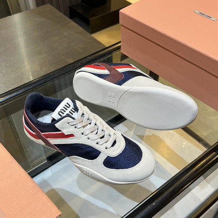 MIUMIU 26S SNEAKERS IN NAVY BLUE AND WHITE FABRIC AND SUEDE