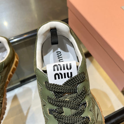 MIUMIU 26S SNEAKERS IN ARMY OLIVE FABRIC AND SUEDE