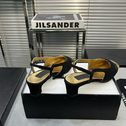 slingback black suede gold metalic lambskin square toe 5.0
