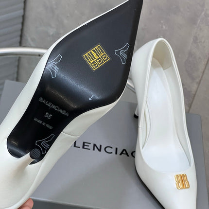 BALENCIAGA 25S HIGH-HEEL SHOES 85 MM IN WHITE COW LEATHER WITH GOLD HARDWARE