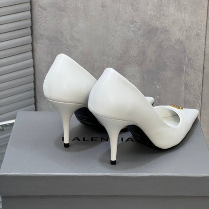 BALENCIAGA 25S HIGH-HEEL SHOES 85 MM IN WHITE COW LEATHER WITH GOLD HARDWARE