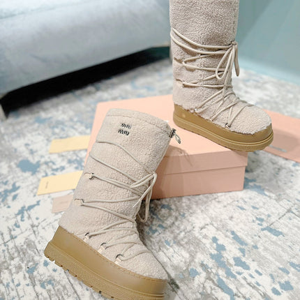 MIUMIU 26S ANKLE SNOW BOOTS IN BEIGE WOOL STYLE 15
