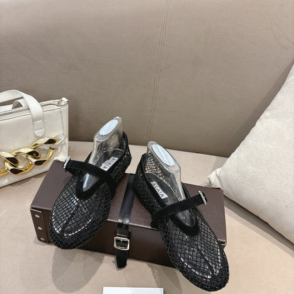 ALAIA 26S MESH FLATS IN BLACK SUEDE