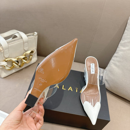 ALAIA 26S HIGH-HEEL WEDGE MULES 95 MM IN WHITE GLOSSY CALFSKIN