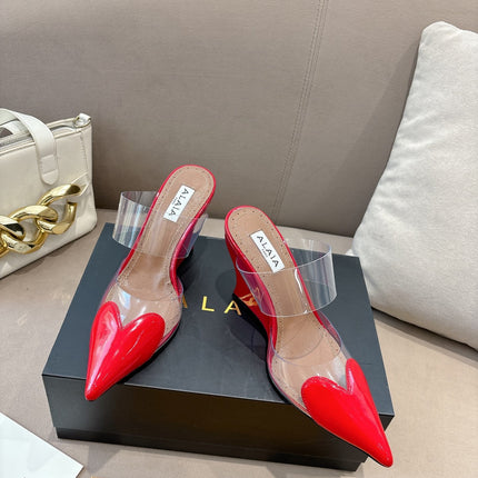 ALAIA 26S HIGH-HEEL WEDGE MULES 95 MM IN RED GLOSSY CALFSKIN