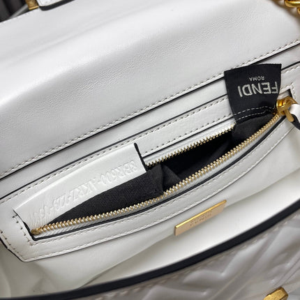 Fend Baguette 24 Bag With FF Motif White Leather Ghw