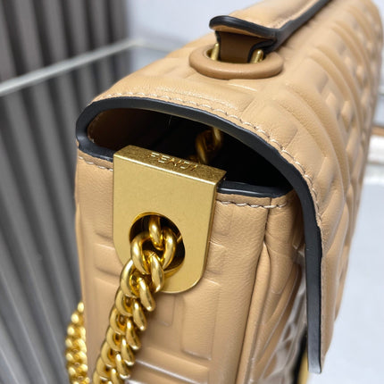 Fend Baguette 24 Bag With FF Motif Beige Leather Ghw