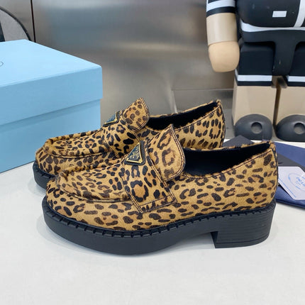 PRADA 26S LOAFERS IN BROWN LEOPARD PRINT PONY HAIR
