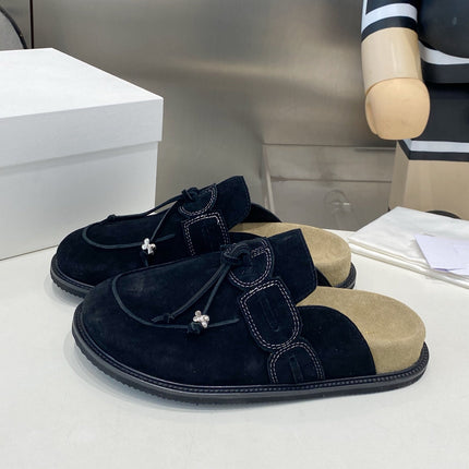 THE ROW 26S KNOT DETAIL MULE LOAFERS IN BLACK SUEDE