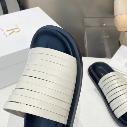 THE ROW 26S MULTI STRAP SLIDES IN WHITE CALFSKIN