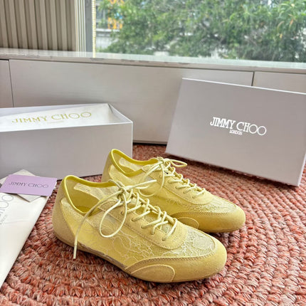 JIMMY CHOO 26S SNEAKERS IN YELLOW MESH AND SUEDE