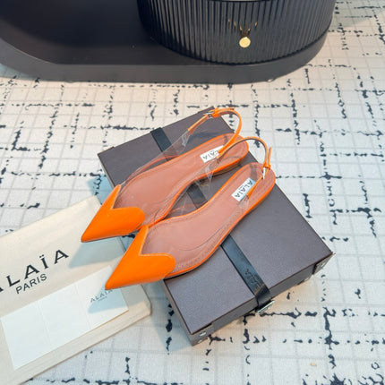ALAIA FLAT SLINGBACK IN TIGER ORANGE PATENT CALFSKIN AND FILM