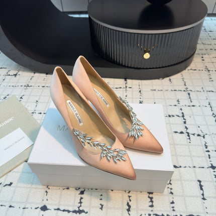 Lurum 90 Beige Satin Crystal Embellished Pumps 868666