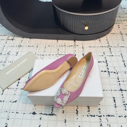 Hangisi 20 Ballet Flat Pink Glitter Fabric Leather Jewel Buckle 912609