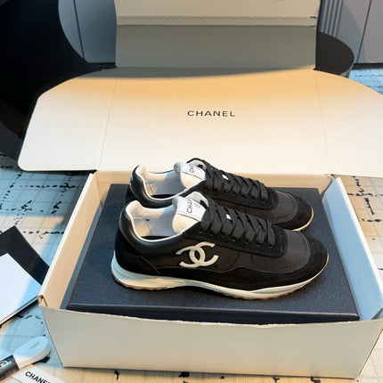 CHANEL 26S CHUNKY SNEAKERS IN BLACK FABRIC AND SUEDE MIX WHITE SOLE
