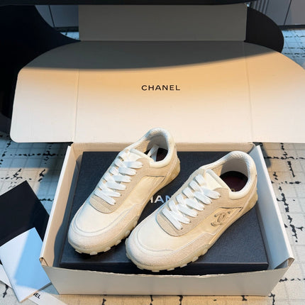 CHANEL 26S CHUNKY SNEAKERS IN WHITE FABRIC AND SUEDE