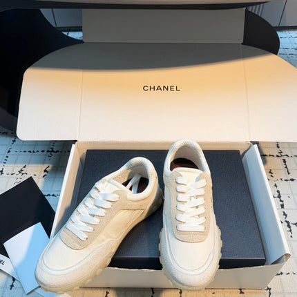 CHANEL 26S CHUNKY SNEAKERS IN WHITE FABRIC AND SUEDE