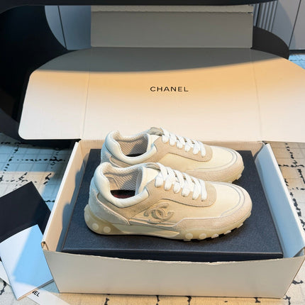 CHANEL 26S CHUNKY SNEAKERS IN WHITE FABRIC AND SUEDE