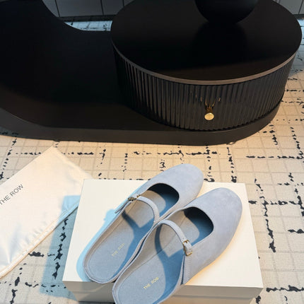 THE ROW 26S MARY JANE MULES 20MM IN LIGHT BLUE SUEDE