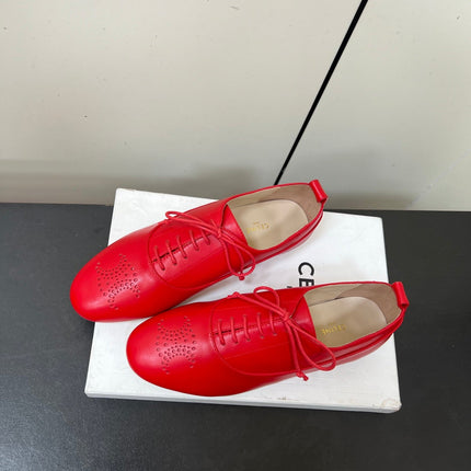 CELINE 26S MINIMAL LACE-UP SHOES IN RED CALFSKIN