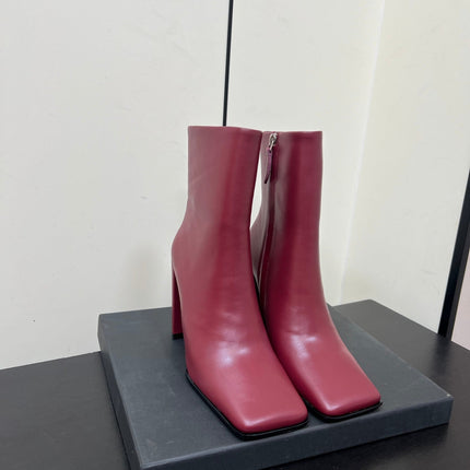 ALAIA 26S SQUARE-TOE BOOTS IN DARK RED CALFSKIN