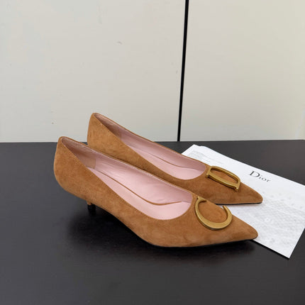DIOR 26S POINTED-TOE HIGH HEELS 35MM IN TAN BROWN SUEDE GOLD HARDWARE