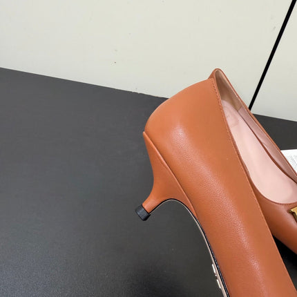DIOR 26S POINTED-TOE HIGH HEELS 35MM IN RUST BROWN CALFSKIN GOLD HARDWARE