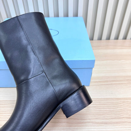 PRADA 25S LOW-CUT BOOTS IN BLACK LAMBSKIN