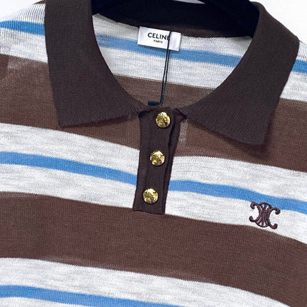 CELINE 26S STRIPED KNIT POLO TOP 327