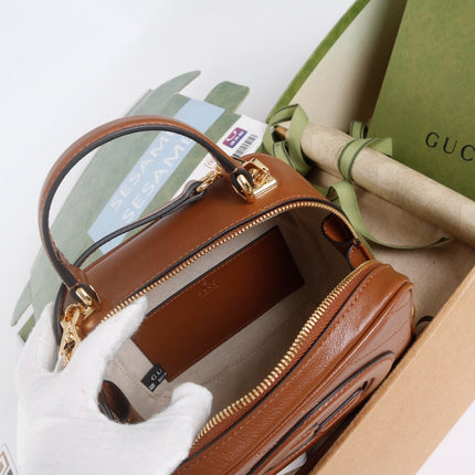 GUCCI 26S TOP HANDLE BAG 17 IN BROWN CALFSKIN