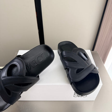 LOEWE 26S SLIDE SANDALS 30MM IN BLACK CALFSKIN