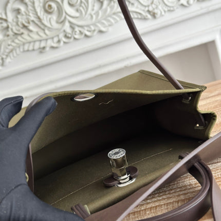 ZIP CABINE 31 BAG IN OLIVE GREEN CANVAS AND BLACK CALFSKIN