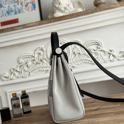 HERBAG ZIP 31 LAQUERED BAG IN OFF-WHITE MIX BLACK H PLUME CANVAS